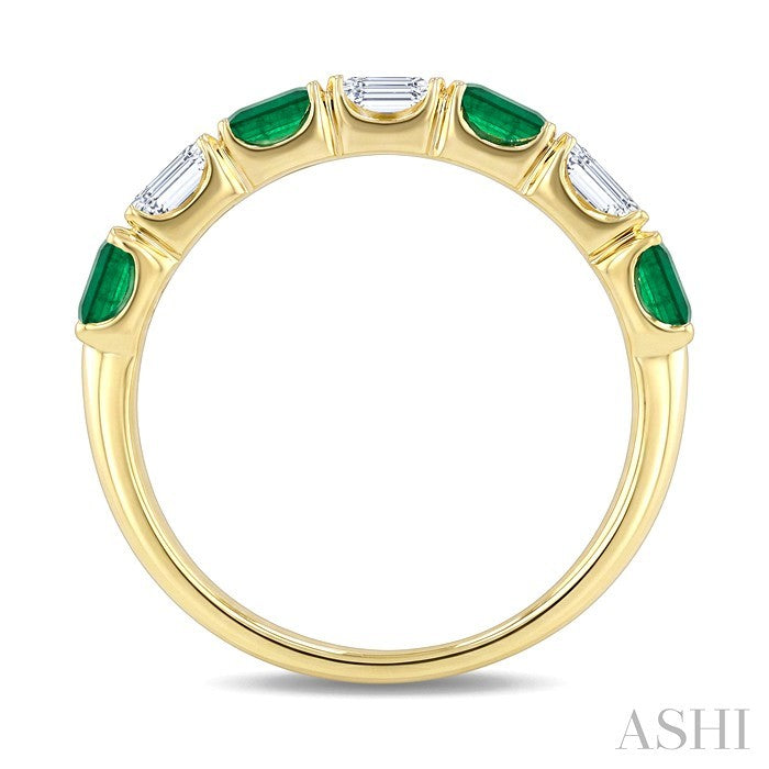 Emerald Shape Alternate Gemstone & Diamond Fashion Band