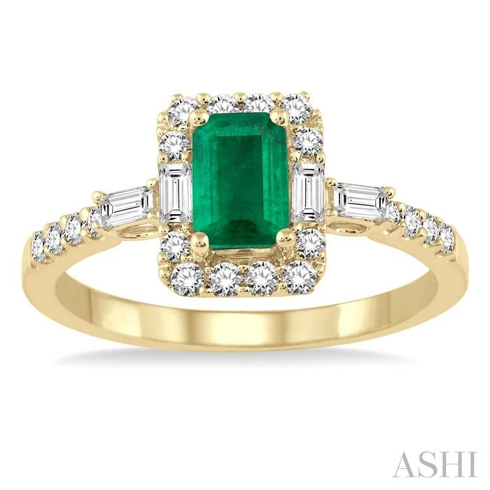 Emerald Shape Gemstone & Halo Diamond Ring