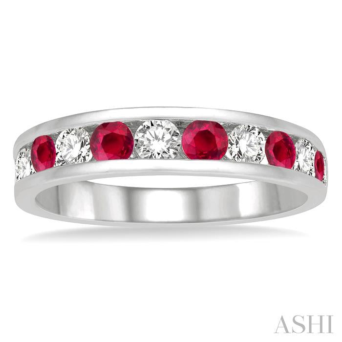 Channel Set Alternate Gemstone & Diamond Wedding Band