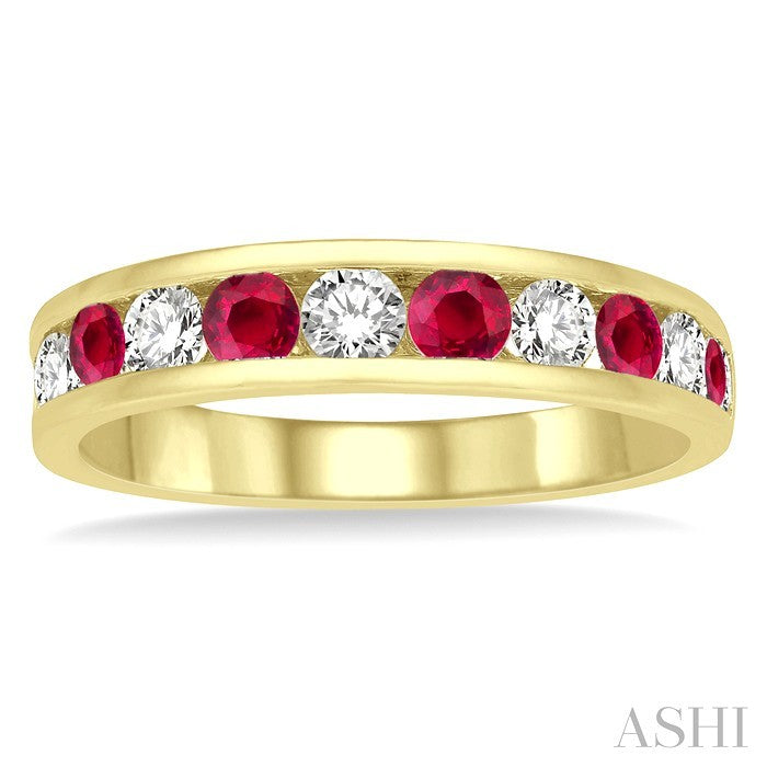 Channel Set Alternate Gemstone & Diamond Wedding Band