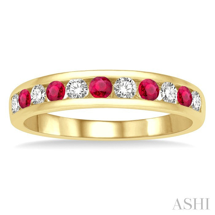 Channel Set Alternate Gemstone & Diamond Wedding Band