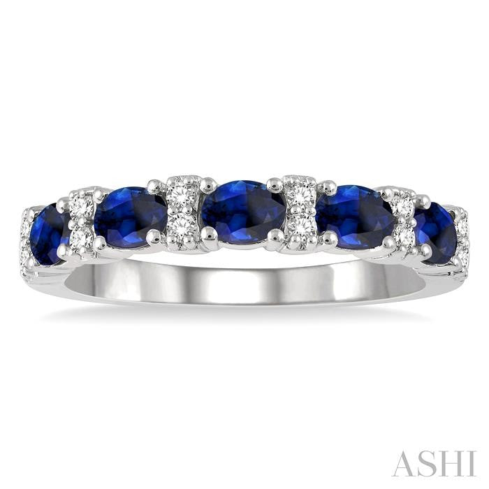 Oval Shape East-West Gemstone & Diamond Wedding Band