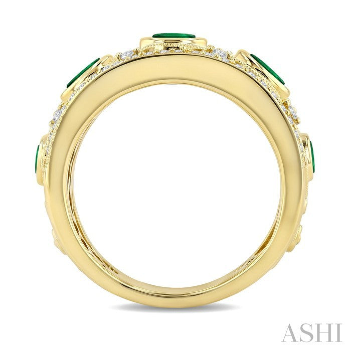 Oval Shape East-West Gemstone & Diamond Band