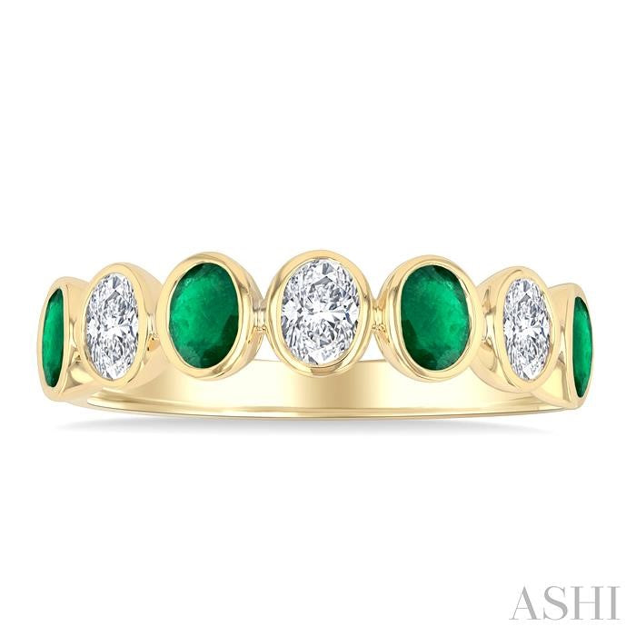 7 Alternate Oval Shape Gemstone & Diamond Fashion Band