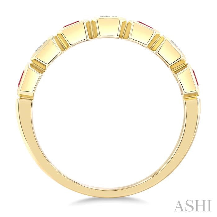 7 Alternate Emerald Shape Gemstone & Diamond Fashion Band