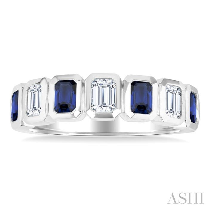 7 Alternate Emerald Shape Gemstone & Diamond Fashion Band