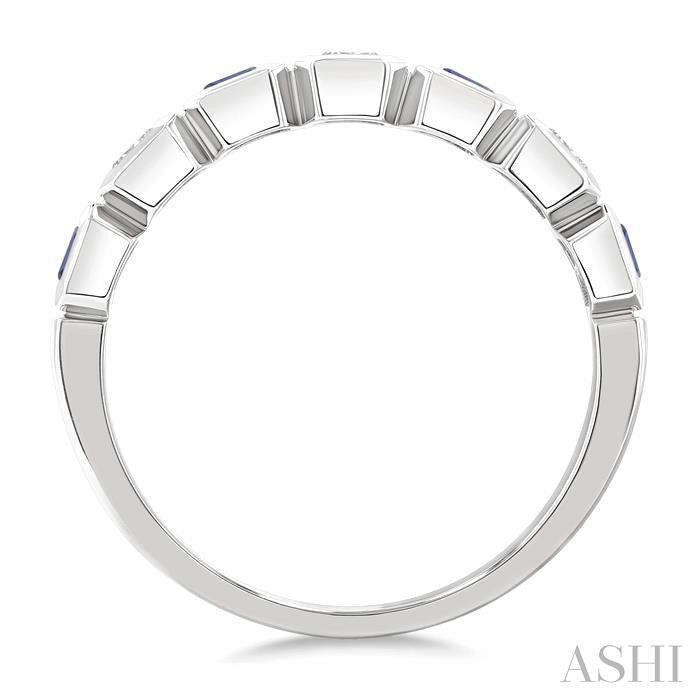 7 Alternate Emerald Shape Gemstone & Diamond Fashion Band