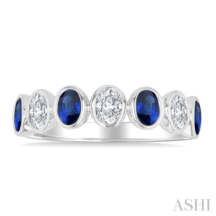 7 Alternate Oval Shape Gemstone & Diamond Fashion Band
