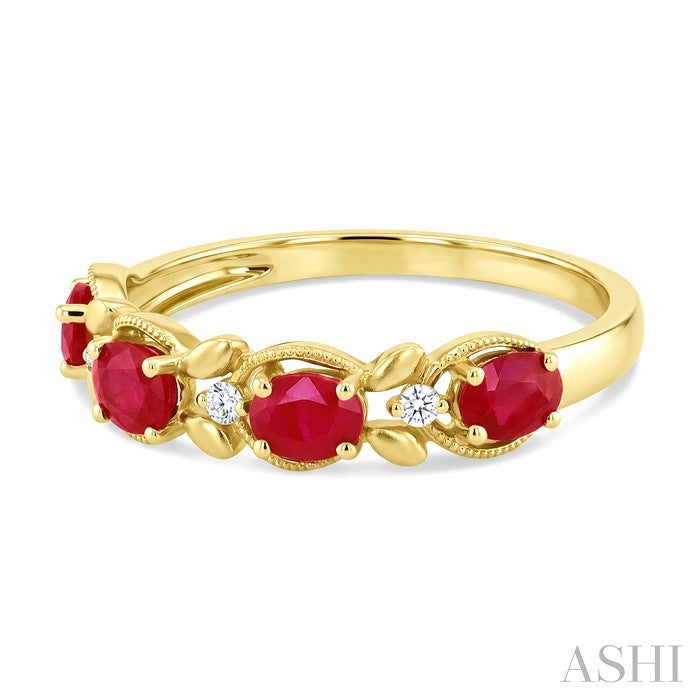 Oval Shape Gemstone & Diamond Fashion Band