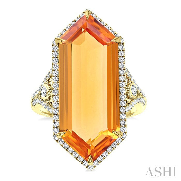 Evoque Gemstone Hexagon Shape & Halo Diamond Ring