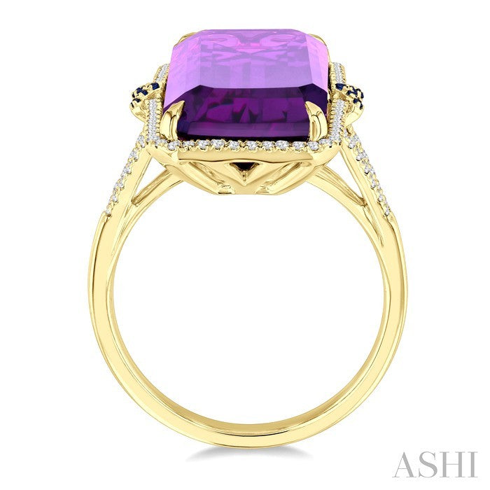 Evoque Gemstone Emerald Shape & Halo Diamond Ring