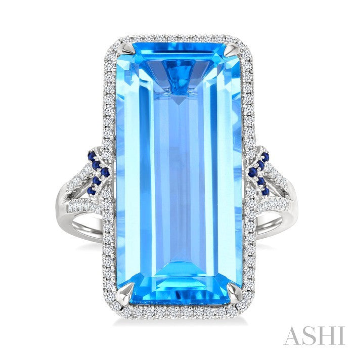 Evoque Gemstone Emerald Shape & Halo Diamond Ring