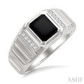 Emerald Shape Men's Onyx & Diamond Ring
