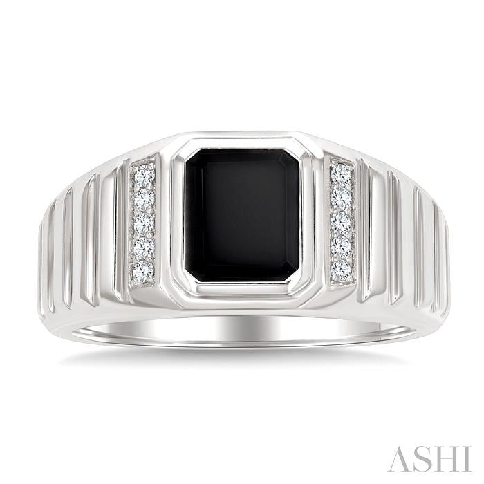Emerald Shape Men's Onyx & Diamond Ring