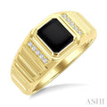 Emerald Shape Men's Onyx & Diamond Ring