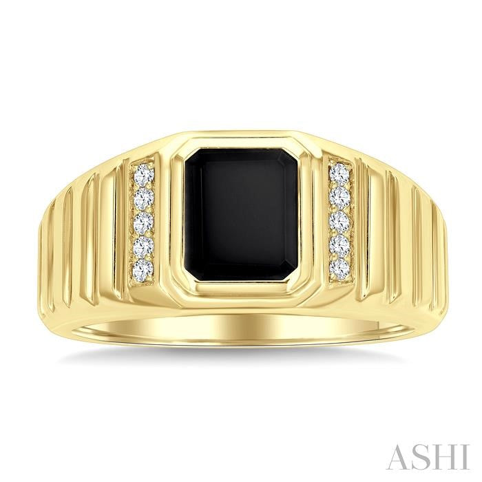 Emerald Shape Men's Onyx & Diamond Ring