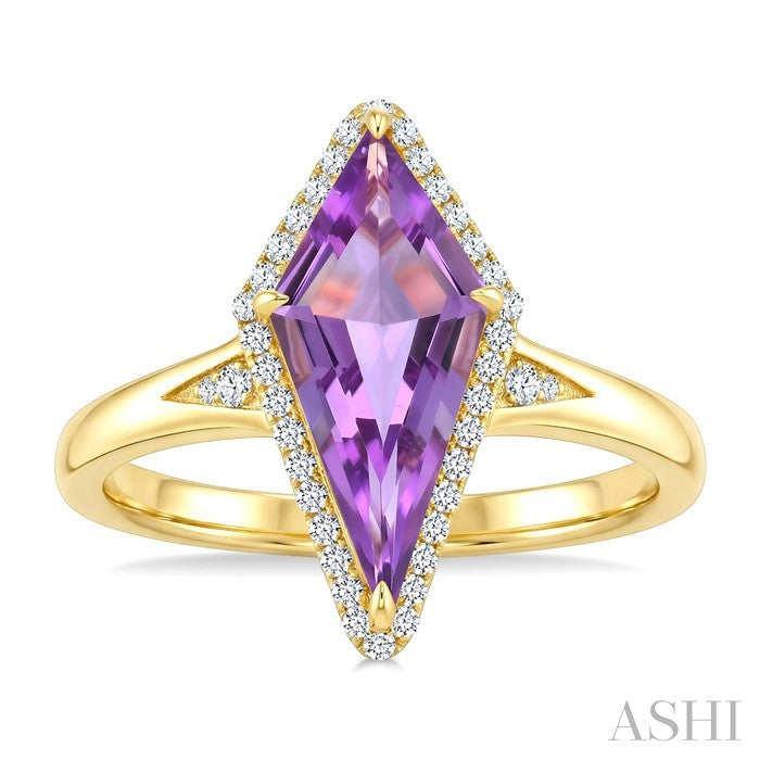 Evoque Gemstone Kite Shape & Halo Diamond Ring
