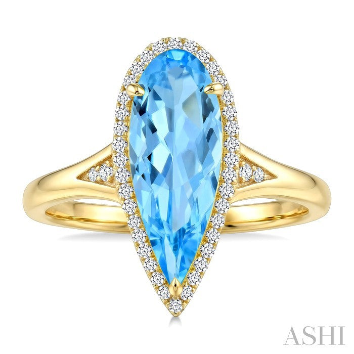 Evoque Gemstone Pear Shape & Halo Diamond Ring