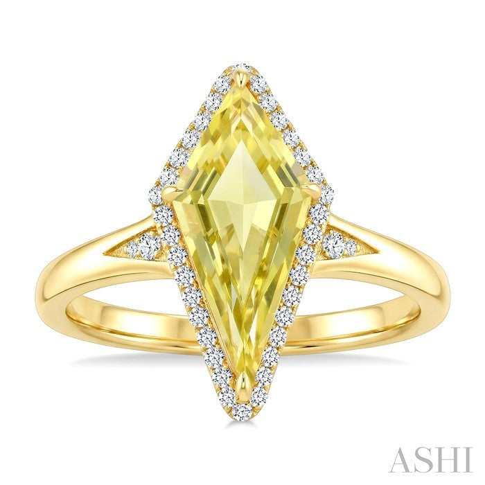 Evoque Gemstone Kite Shape & Halo Diamond Ring