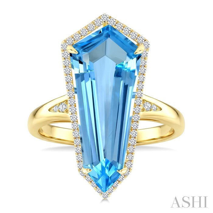Evoque Gemstone Shield Shape & Halo Diamond Ring