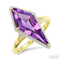 Evoque Gemstone Kite Shape & Halo Diamond Ring