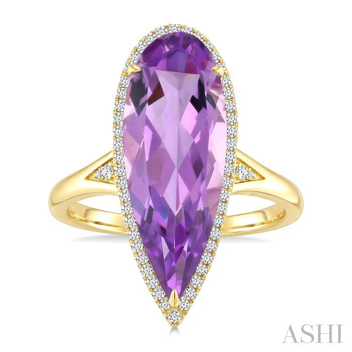 Evoque Gemstone Pear Shape & Halo Diamond Ring