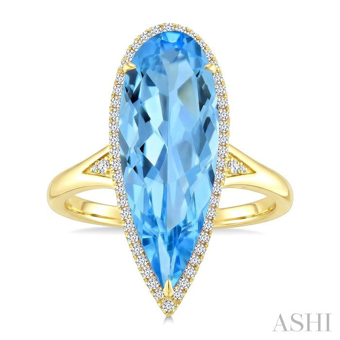 Evoque Gemstone Pear Shape & Halo Diamond Ring