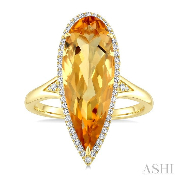 Evoque Gemstone Pear Shape & Halo Diamond Ring