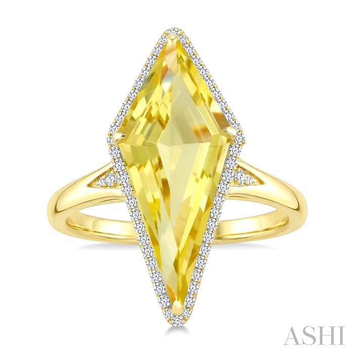 Evoque Gemstone Kite Shape & Halo Diamond Ring