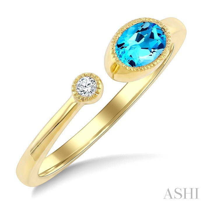Oval Shape Gemstone & Diamond Open Ring
