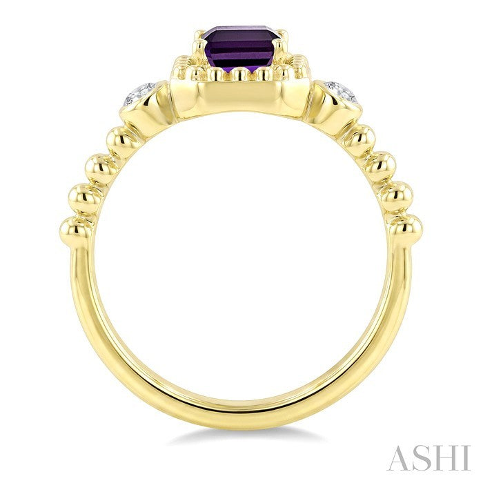 Bead Emerald Shape Gemstone & Diamond Ring