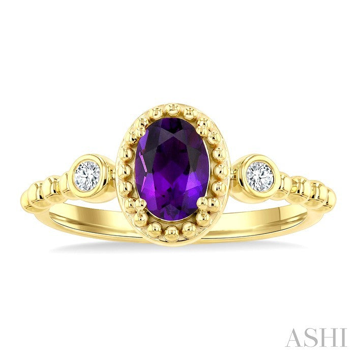 Bead Oval Shape Gemstone & Diamond Ring