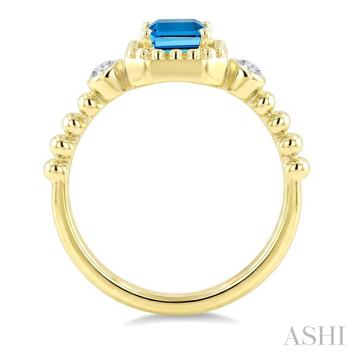 Bead Emerald Shape Gemstone & Diamond Ring