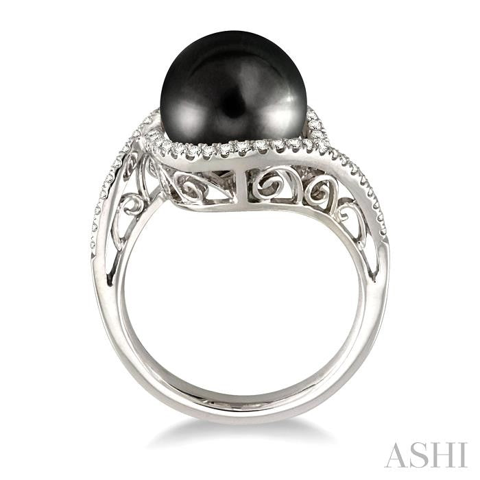 Black Pearl & Halo Diamond Ring