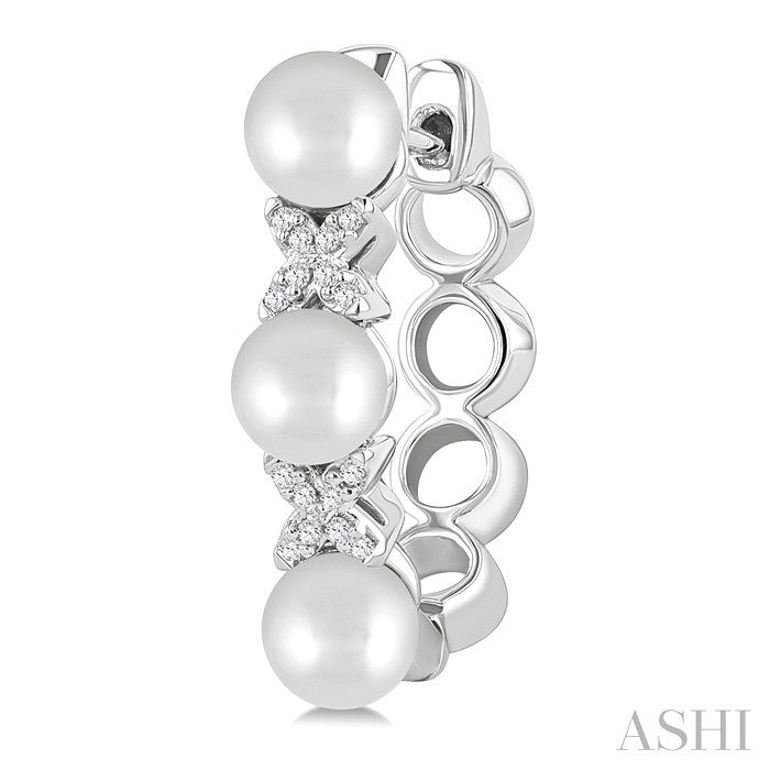 Pearl & Diamond Floral Fashion Hoop Earrings