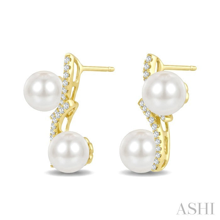 2 Stone Pearl & Diamond Fashion Earrings