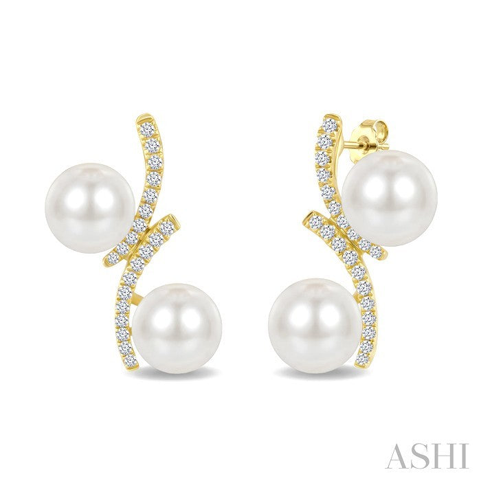 2 Stone Pearl & Diamond Fashion Earrings