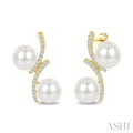 2 Stone Pearl & Diamond Fashion Earrings