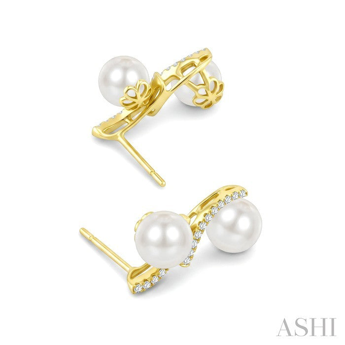 2 Stone Pearl & Diamond Fashion Earrings
