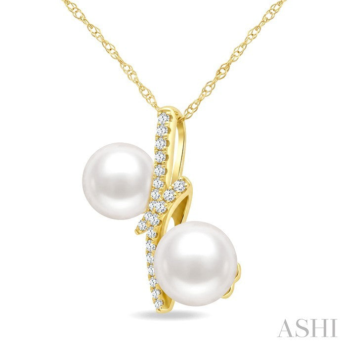 2 Stone Pearl & Diamond Fashion Pendant