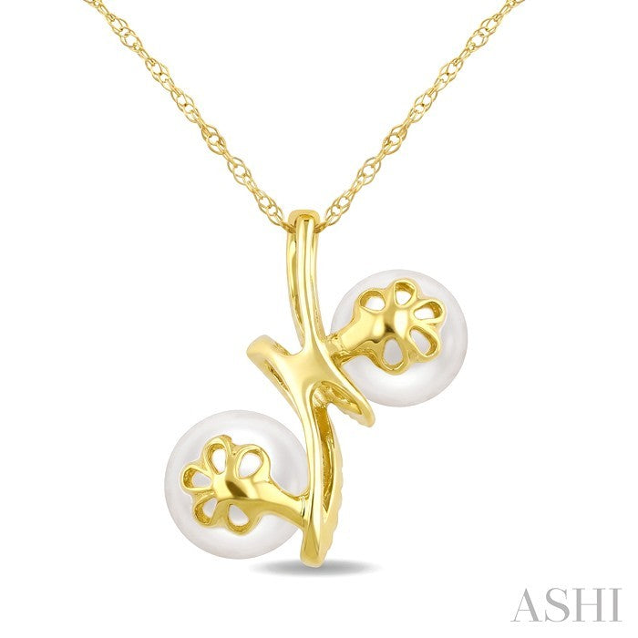 2 Stone Pearl & Diamond Fashion Pendant