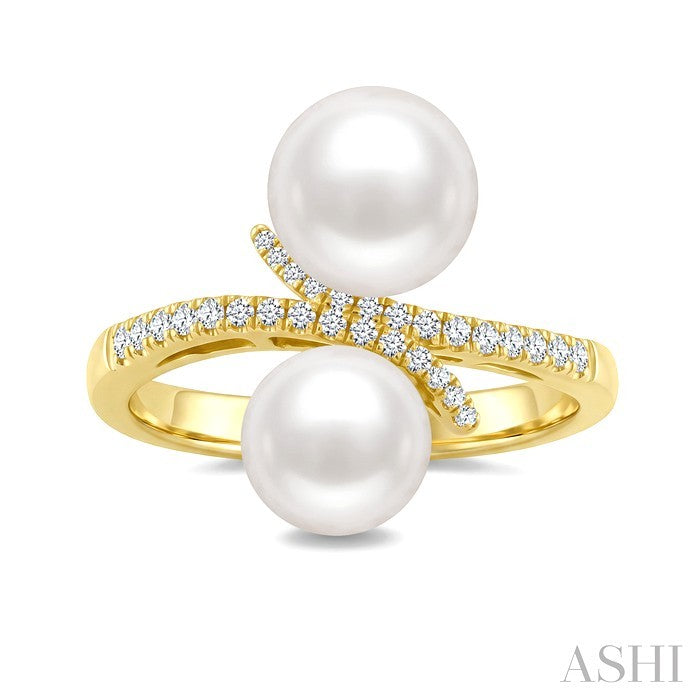 2 Stone Pearl & Diamond Fashion Ring