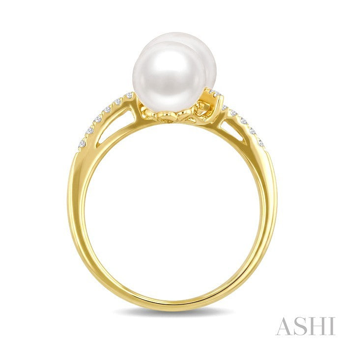 2 Stone Pearl & Diamond Fashion Ring