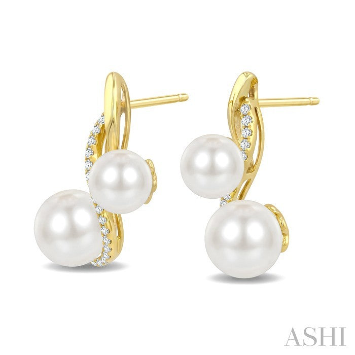 2 Stone Pearl & Diamond Fashion Earrings