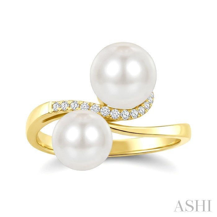 2 Stone Pearl & Diamond Fashion Ring