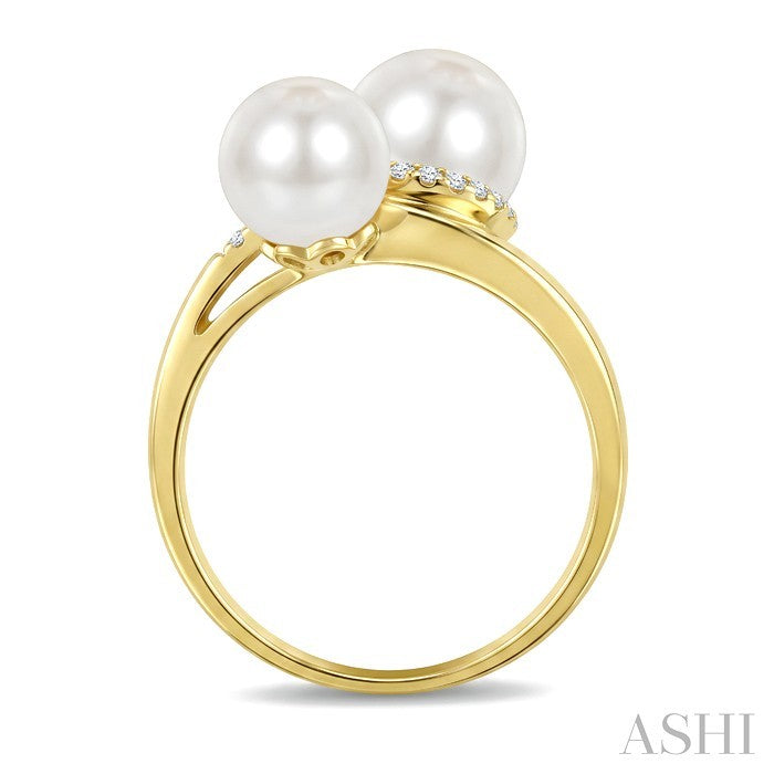 2 Stone Pearl & Diamond Fashion Ring
