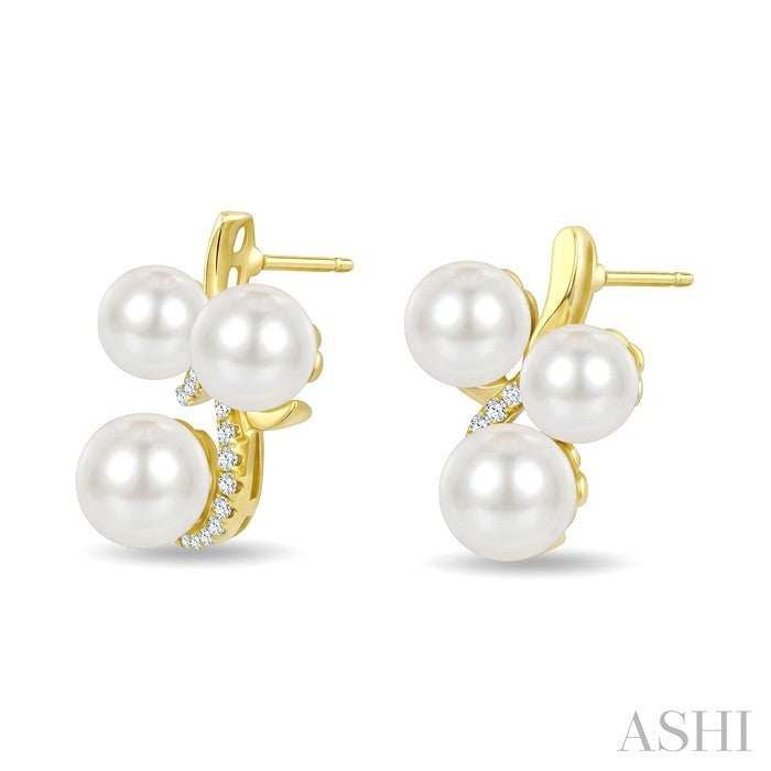 3 Stone Pearl & Diamond Fashion Earrings