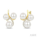3 Stone Pearl & Diamond Fashion Earrings