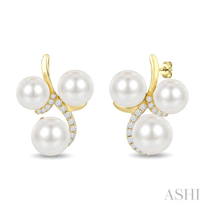 3 Stone Pearl & Diamond Fashion Earrings