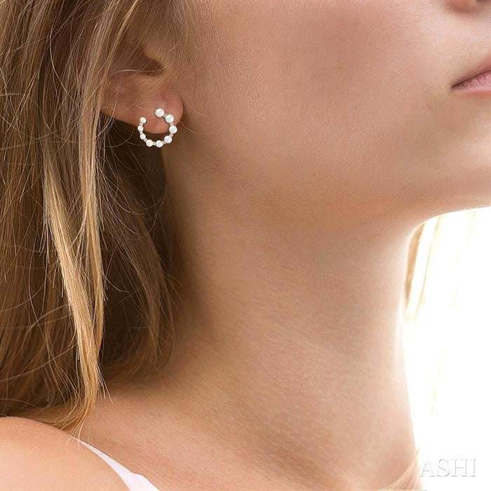 Graduated Pearl & Diamond Half Hoop Earrings